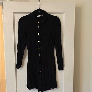 REFORMATION Black Button-Up Dress with Gold Accents